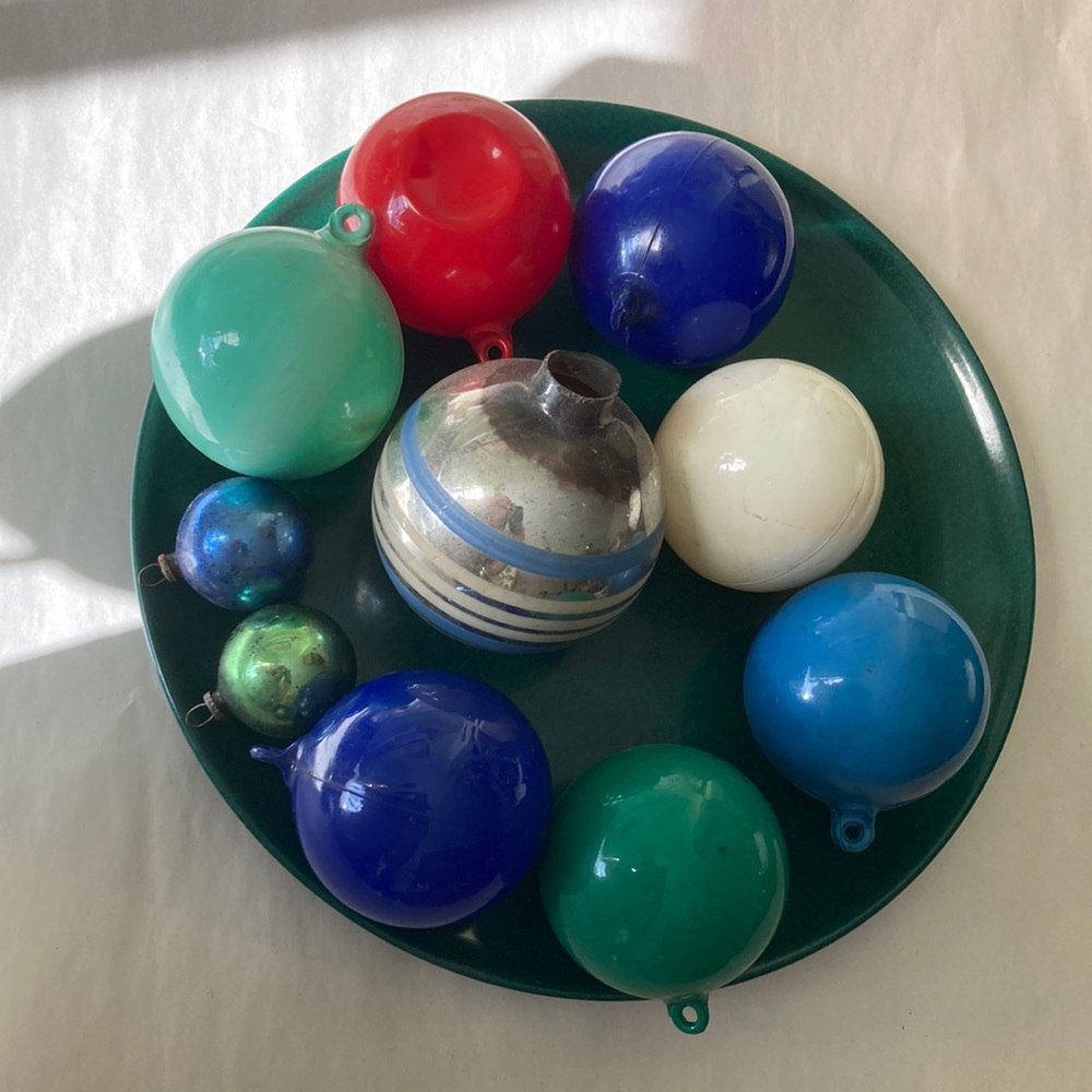 Bundle of 10 vintage Christmas ornaments mercury glass and plastic